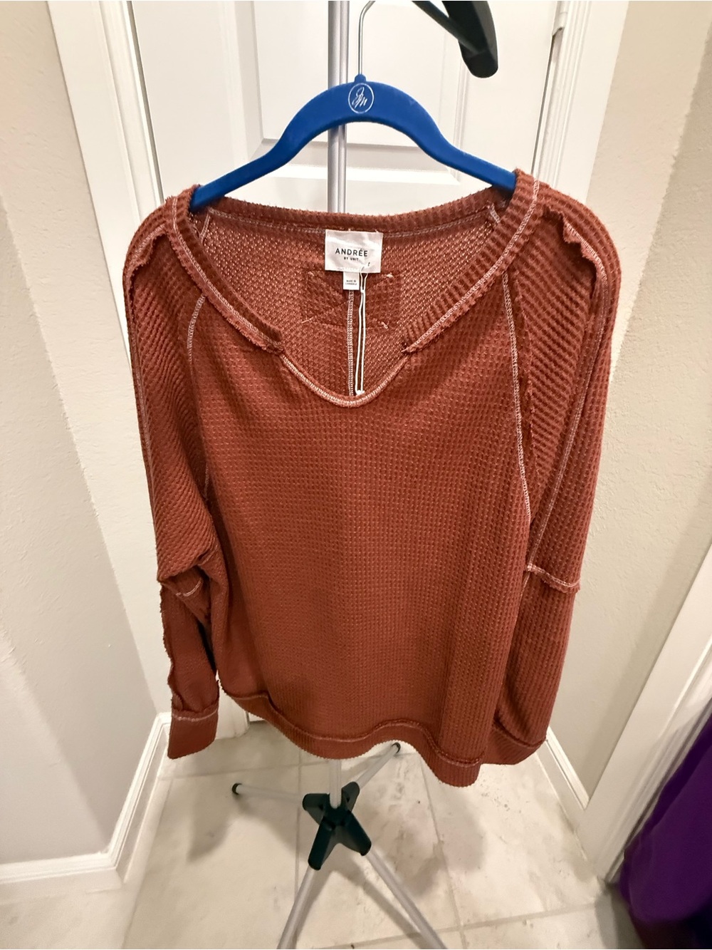 ANDRÉE BY UNIT Rust Waffle-Knit Pullover